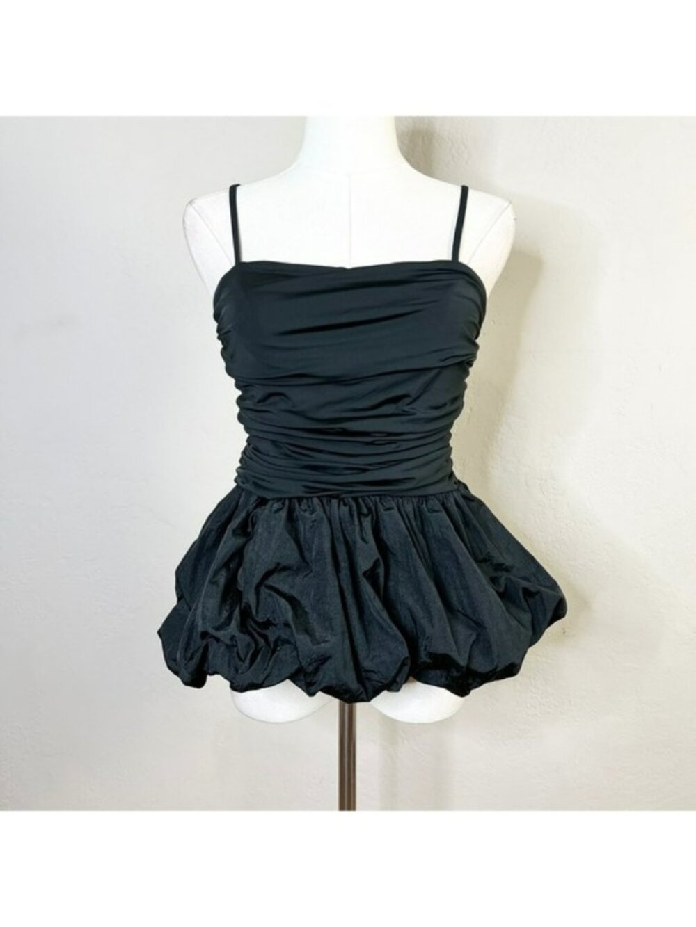 Future Collective Black Ruched Bubble Hem Peplum Tank Top Stretchy Small NEW NWT